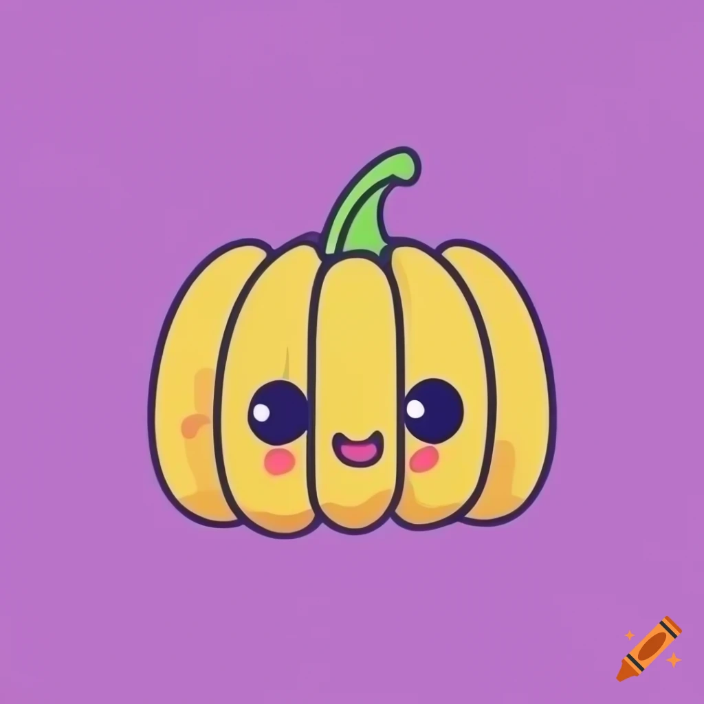 Kawaii happy pumpkin in bright pastel colors with bold outline
