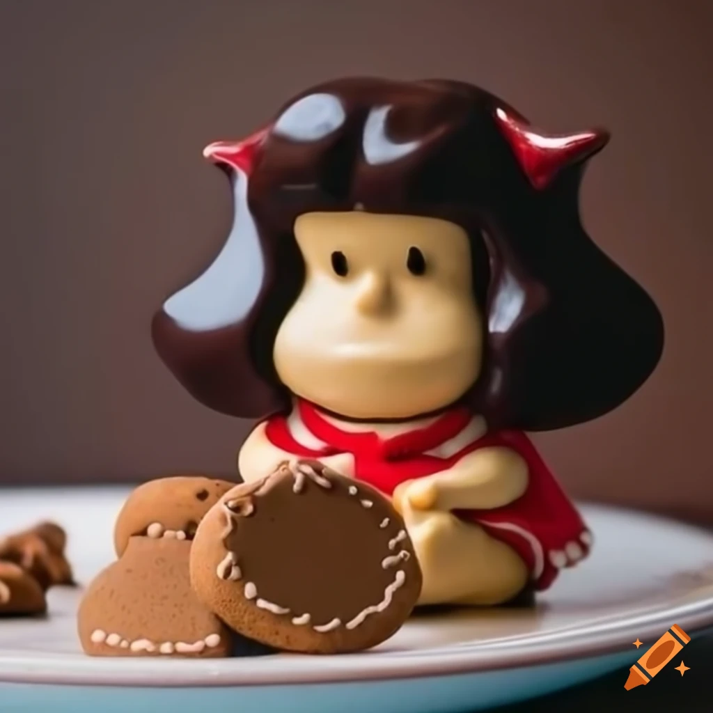 Gingerbread cookie in the form of Mafalda on a Chinese plate