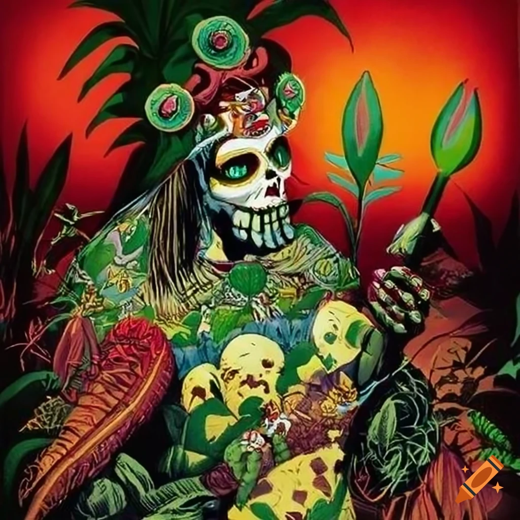 Santa Muerte Voodoo Loa Fine Art lithograph depicting a fusion of cultures in the Amazon rainforest