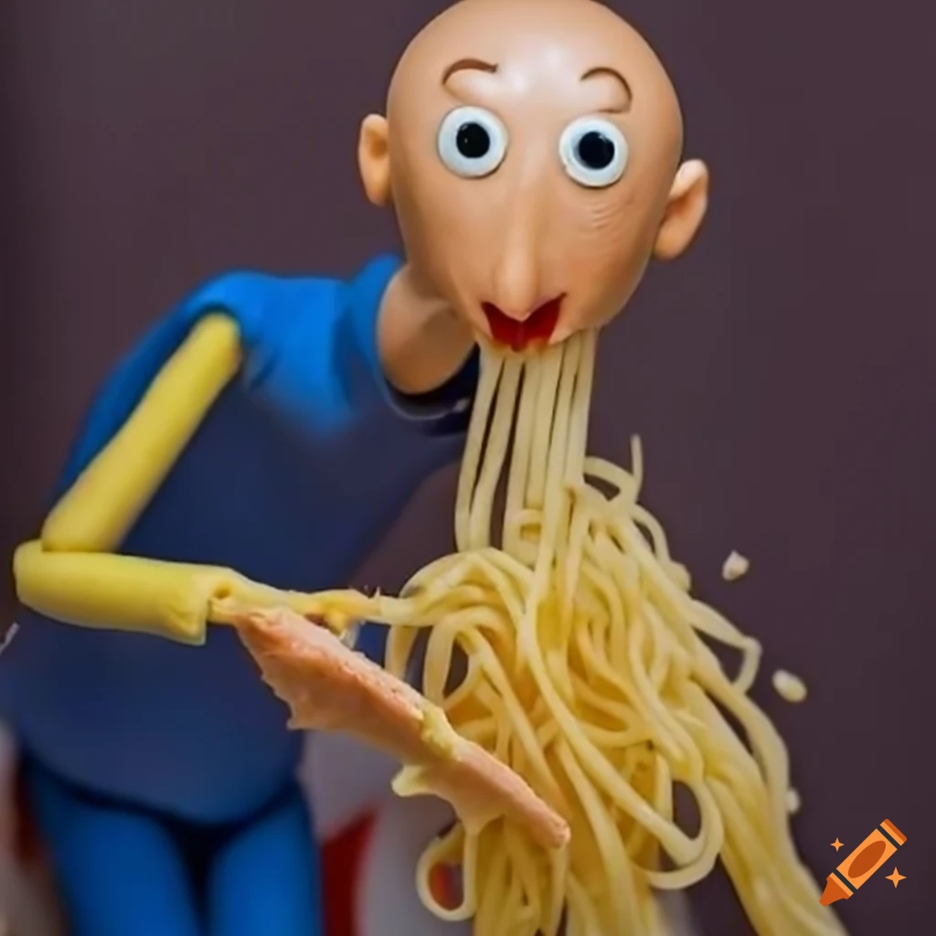 Baldi throwing up spaghetti in a toilet scene on Craiyon