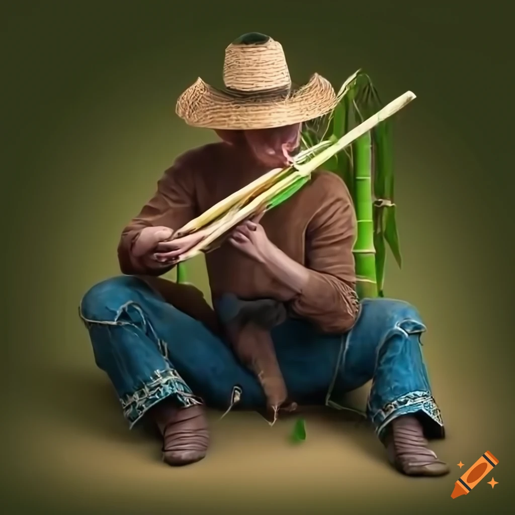 Western cowboy eating bamboo in a bamboo forest
