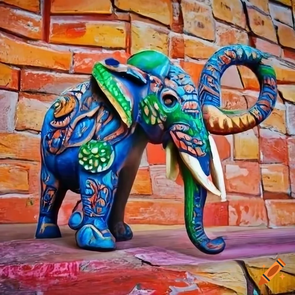 Colorful wooden elephant tribal art on bali on Craiyon