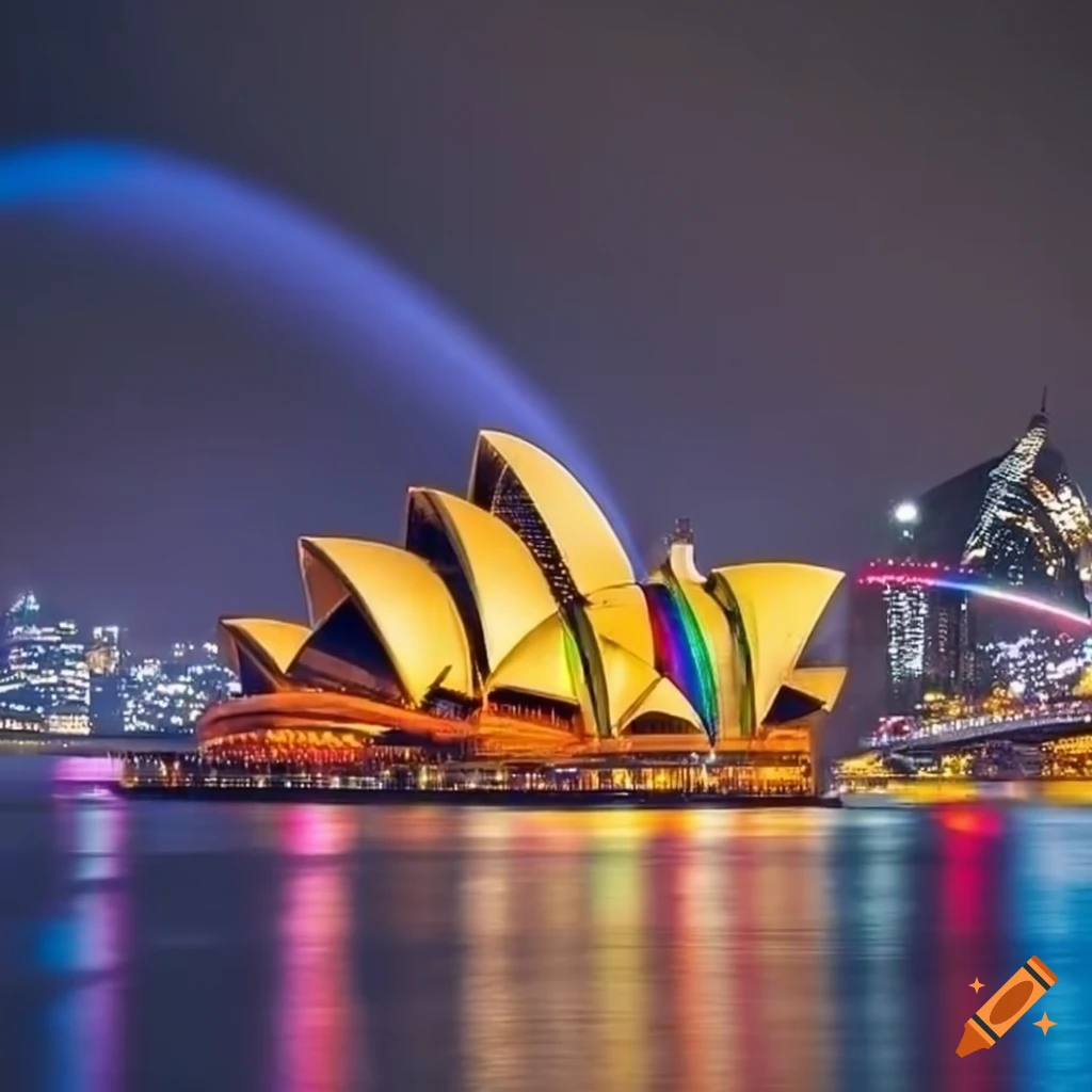 Vibrant night scene at Vivid Sydney with illuminated Opera House and Harbour Bridge