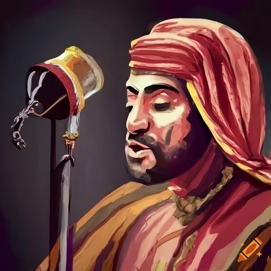 Middle Eastern prince performing on stage in digital art