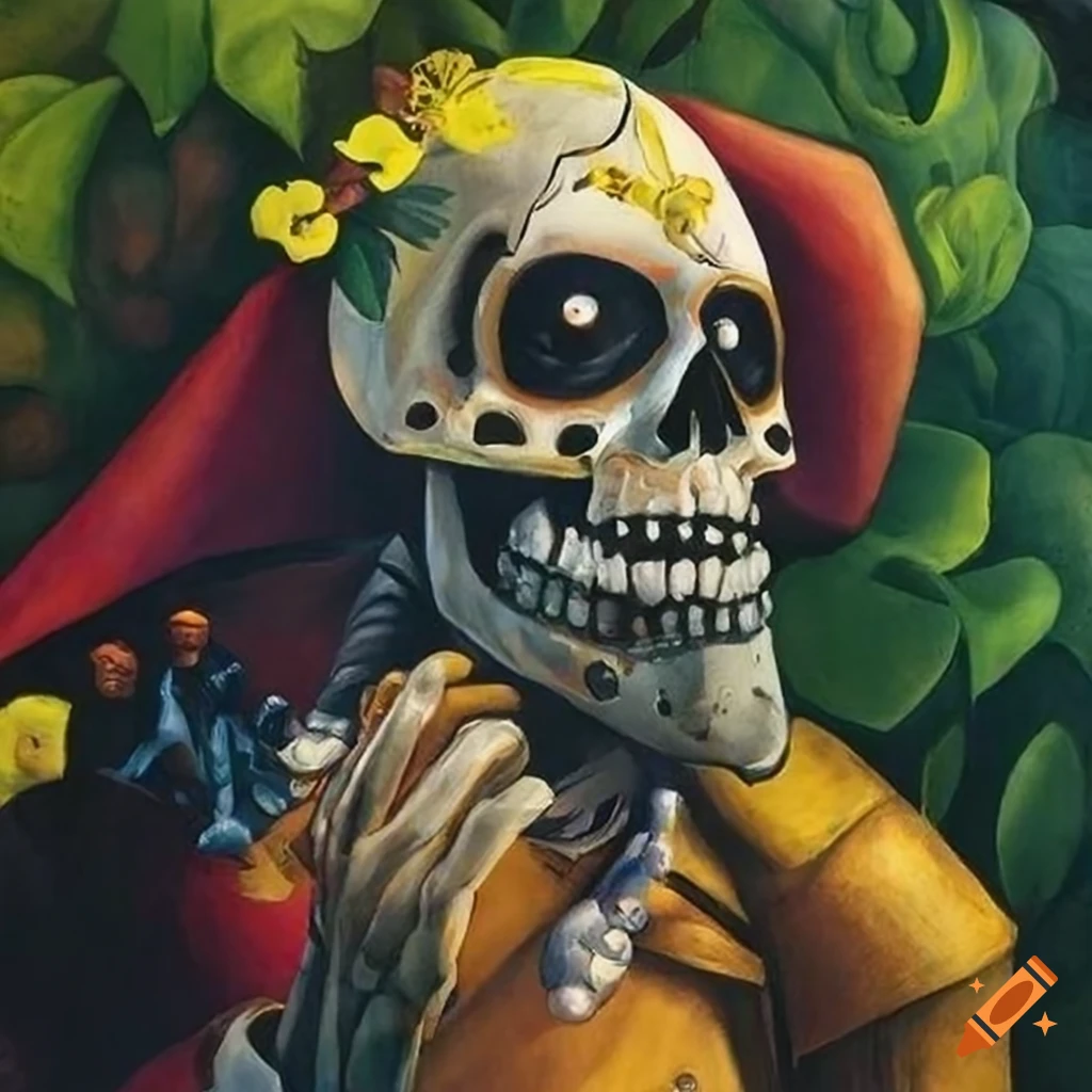 Santa Muerte Voodoo Loa figures tending to a garden in a collaborative lithograph