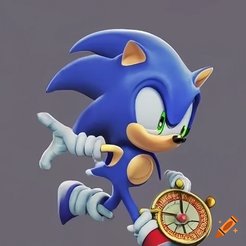 Sonic the Hedgehog with an old-fashioned compass ready for adventure