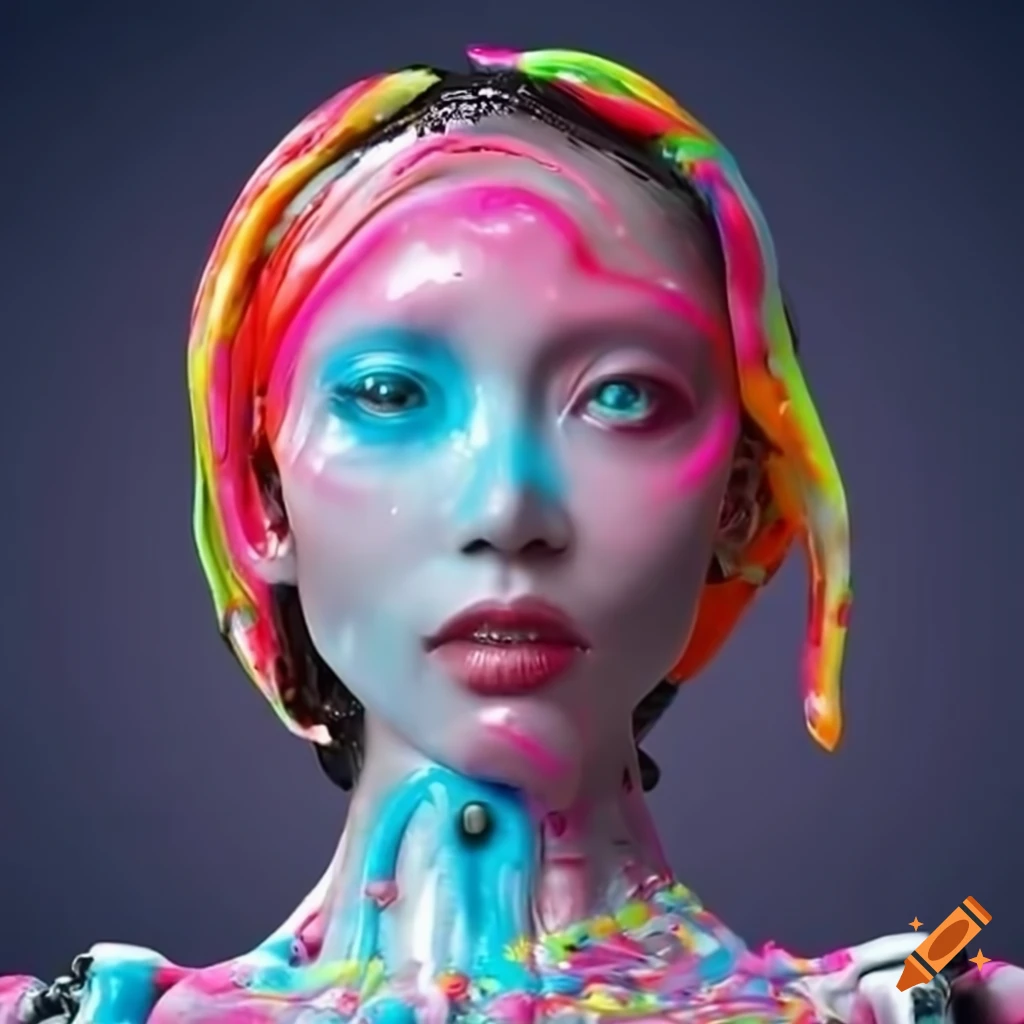 Female asian made of colorful slime and candies on Craiyon