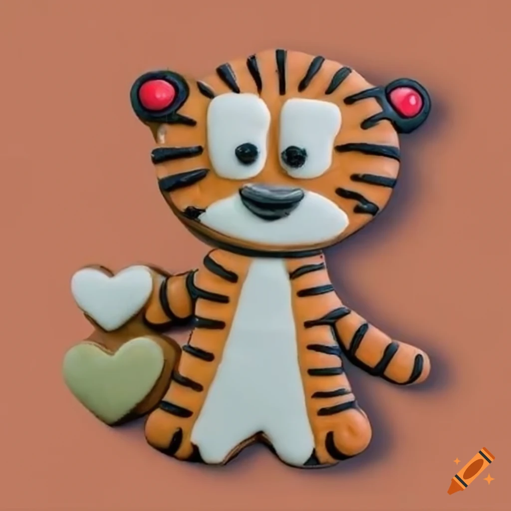 Gingerbread cookie in the shape of Hobbes with a heart decoration
