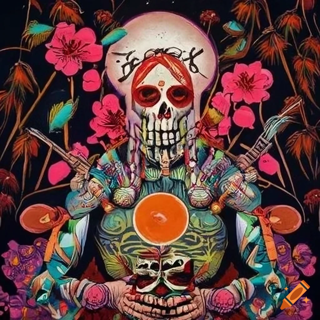 Santa Muerte Voodoo Loa Fine Art lithograph with fusion of cultures in the Amazon rainforest