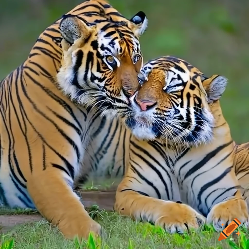 Pair of affectionate Bengal tigers