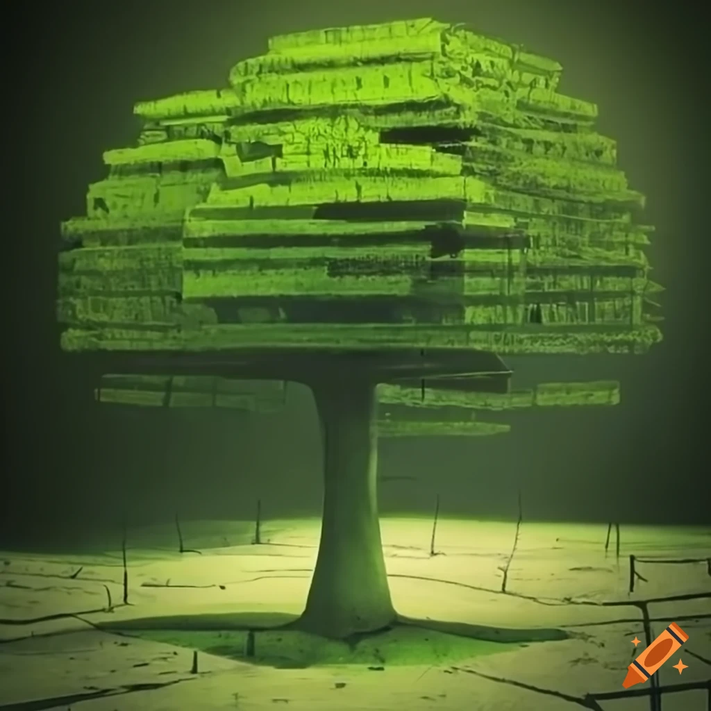 Green tree standing alone in an urban concrete setting