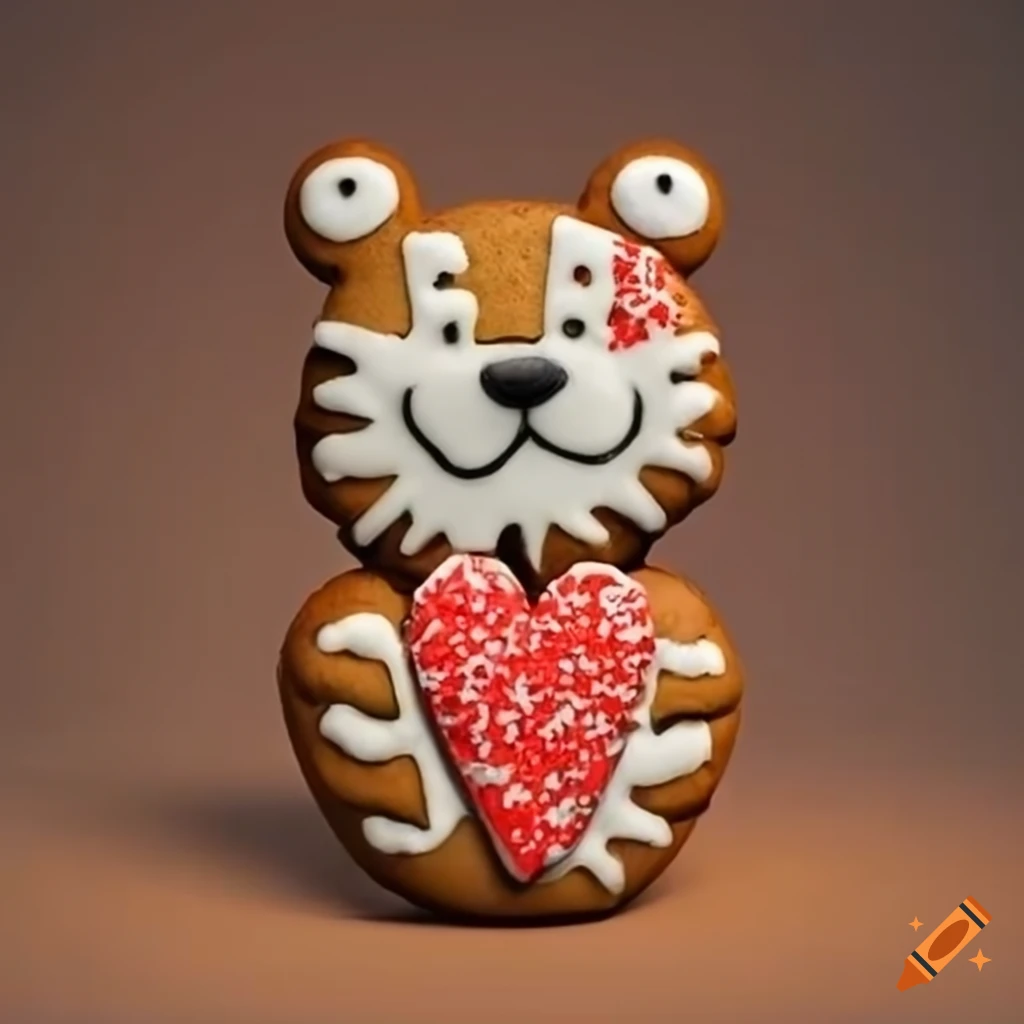 Hobbes as a gingerbread cookie with a heart decoration