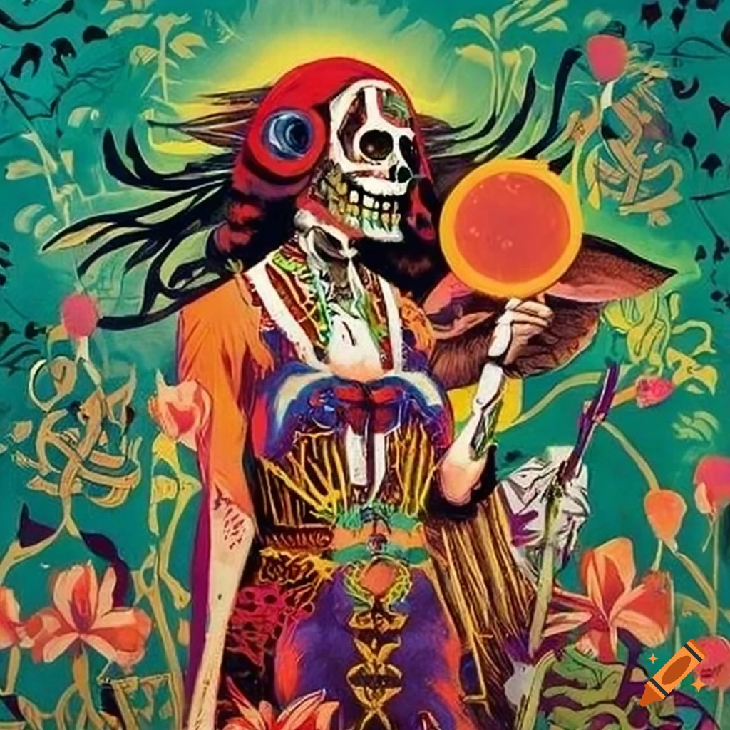 Santa Muerte Voodoo Loa Fine Art lithograph depicting fusion of cultures in the rainforest
