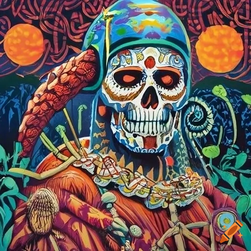 Santa Muerte Voodoo Loa Fine Art lithograph with fusion of cultures in the Amazon rainforest