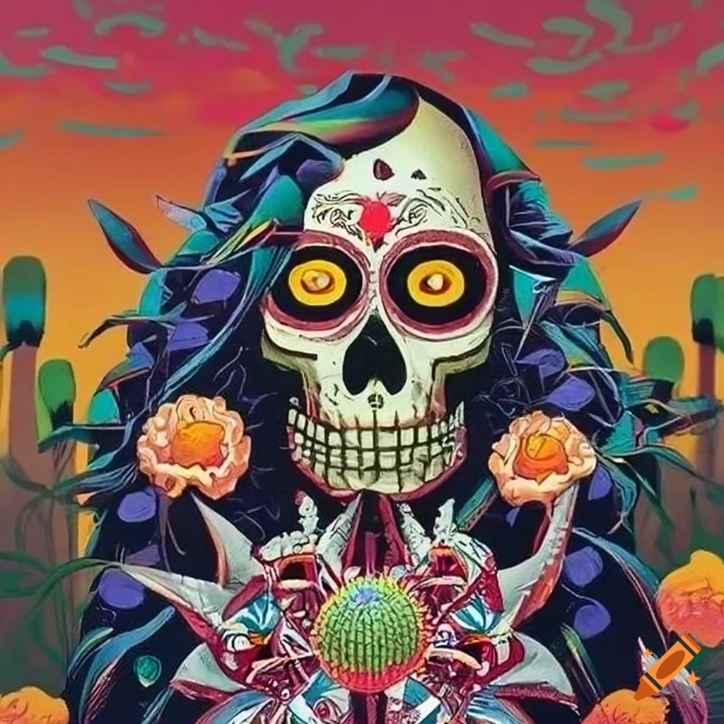Santa Muerte Voodoo Loa Fine Art lithograph depicting a fusion of cultures in the Amazon rainforest