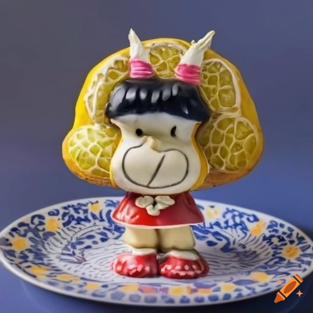 Mafalda lemon cookie figurine on a Chinese plate