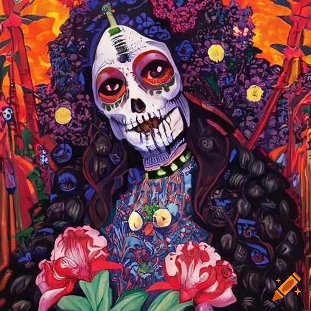 Santa Muerte Voodoo Loa Fine Art lithograph depicting fusion of cultures in the rainforest