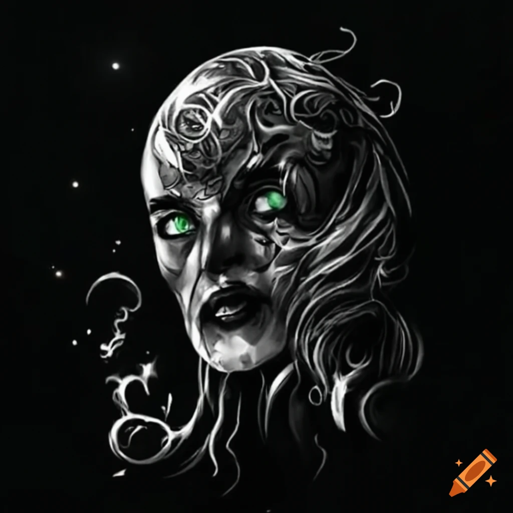 Tattoo design with morbid galaxies for a darker aesthetic
