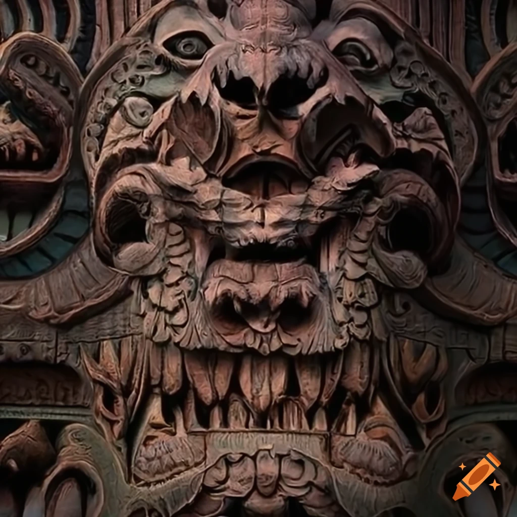 Architectural Stave carving style with moth werewolf motif