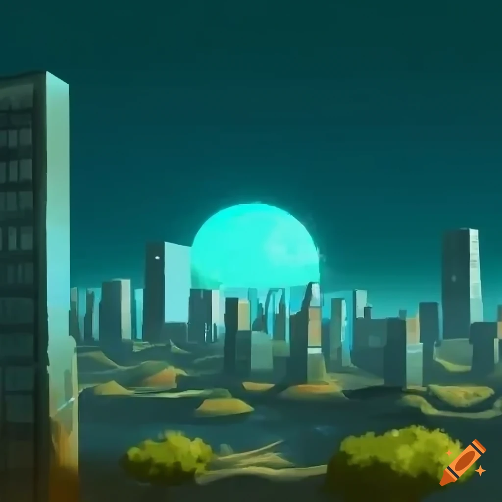 Retrowave cityscape overrun by zombies in a realistic style
