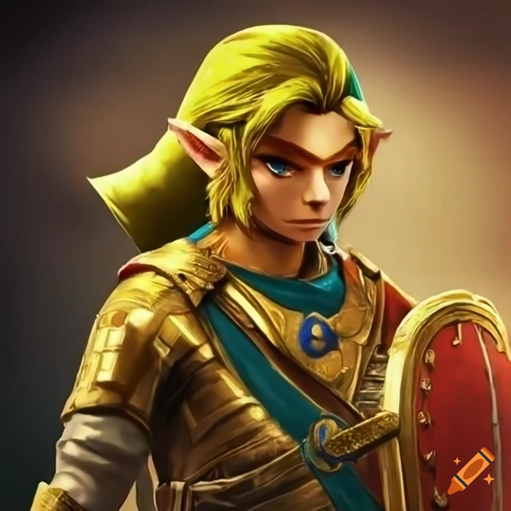 Link as a golden warrior wielding the Master Sword