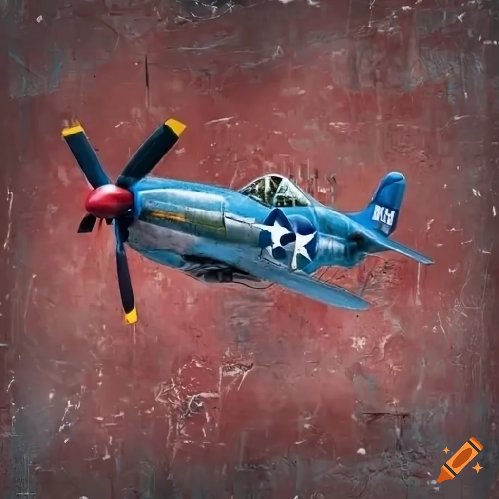 Blue P-51 WWII aircraft on a red waxed concrete background