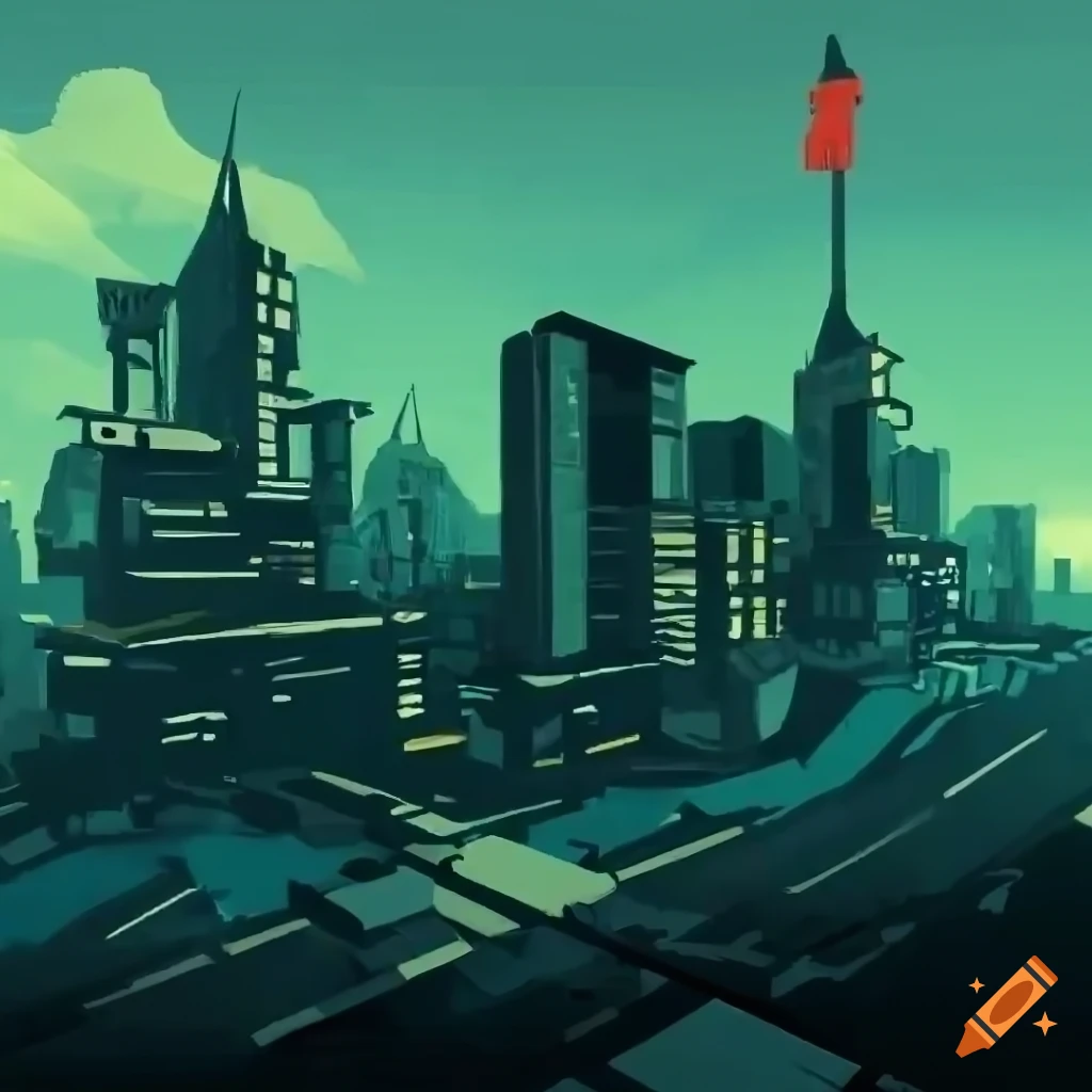 Retrowave cityscape overrun by zombies in a realistic style