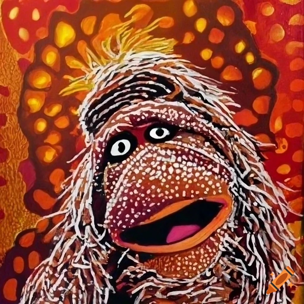 Fraggle Rock muppets in Australian Aboriginal traditional art style