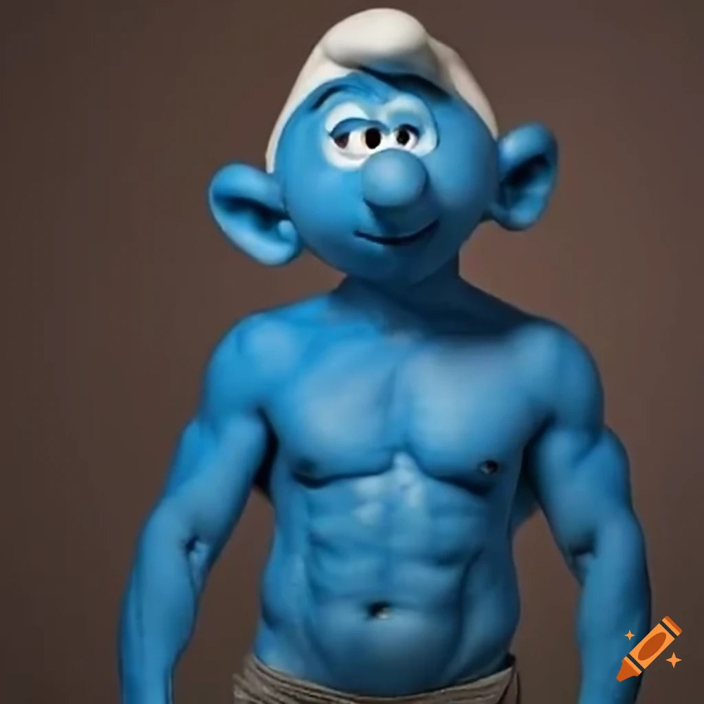 Diseño de un pitufo azul musculoso