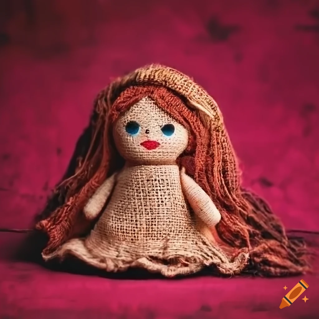 Colorful rag dolls on red pink concrete background