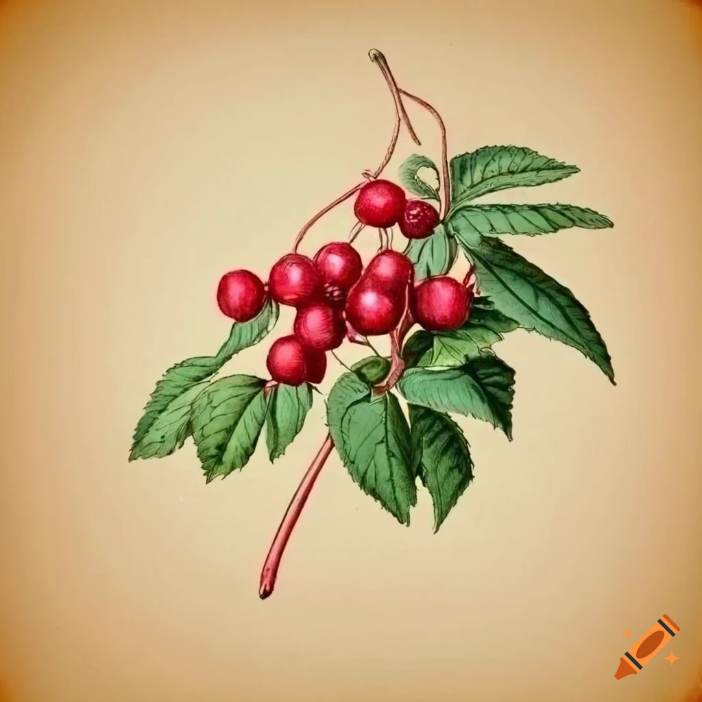 Intricate Viburnum dentatum berries in vintage botanical illustration style