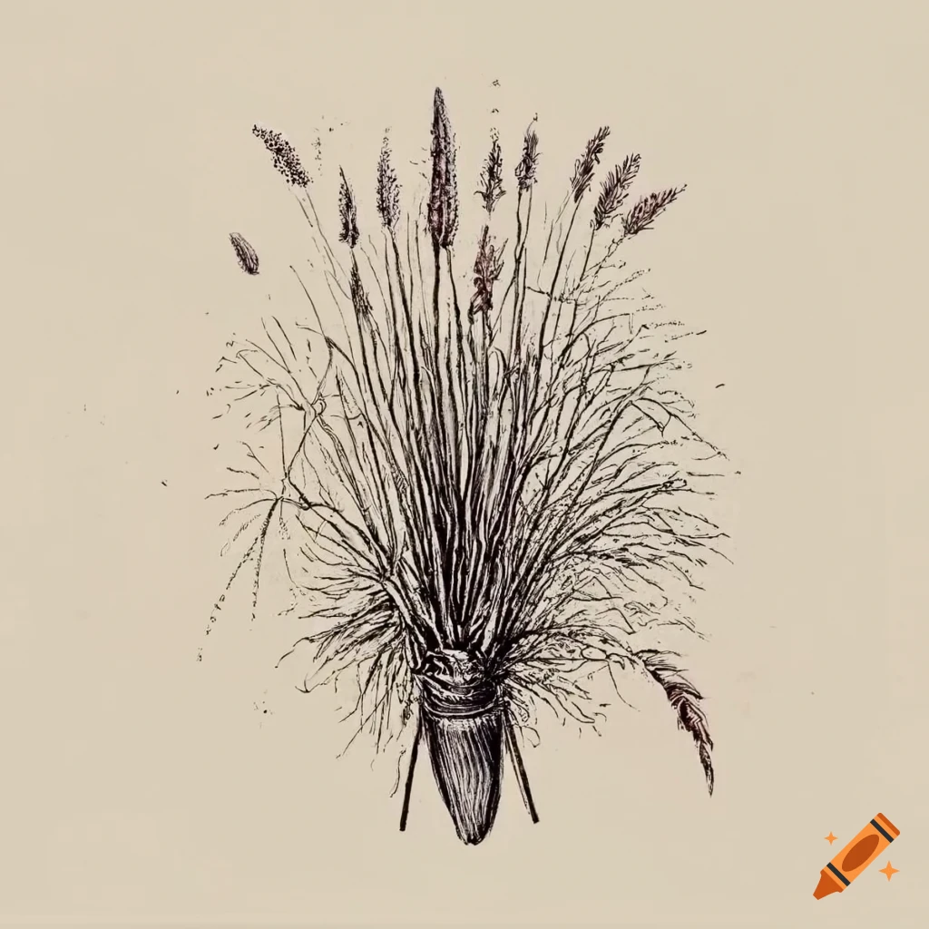 Detailed vintage botanical drawing of Sesleria autumnalis grass plant