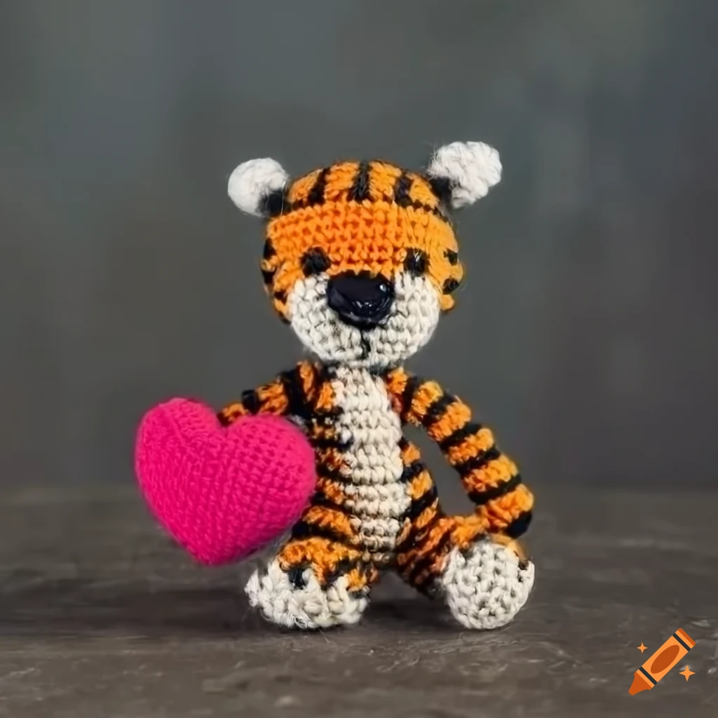 Fluffy Hobbes peluche with a big red heart on concrete background