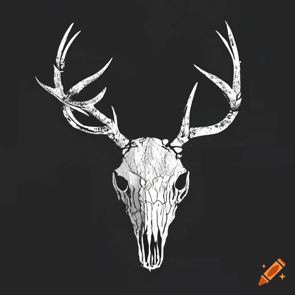 Deer skull surrounded by black and gray flowers