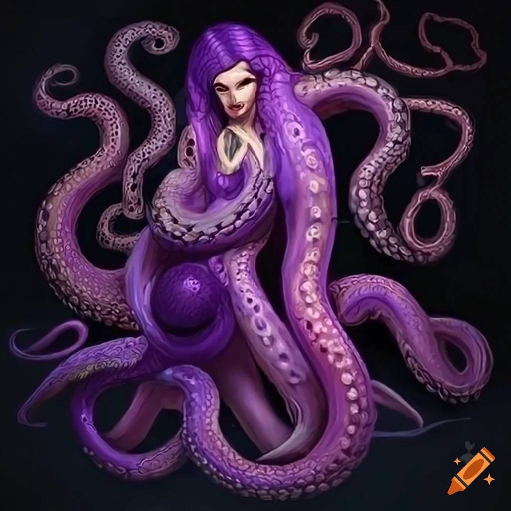 Purple woman with snake and octopus from Noir graphic novel in a fantasy setting