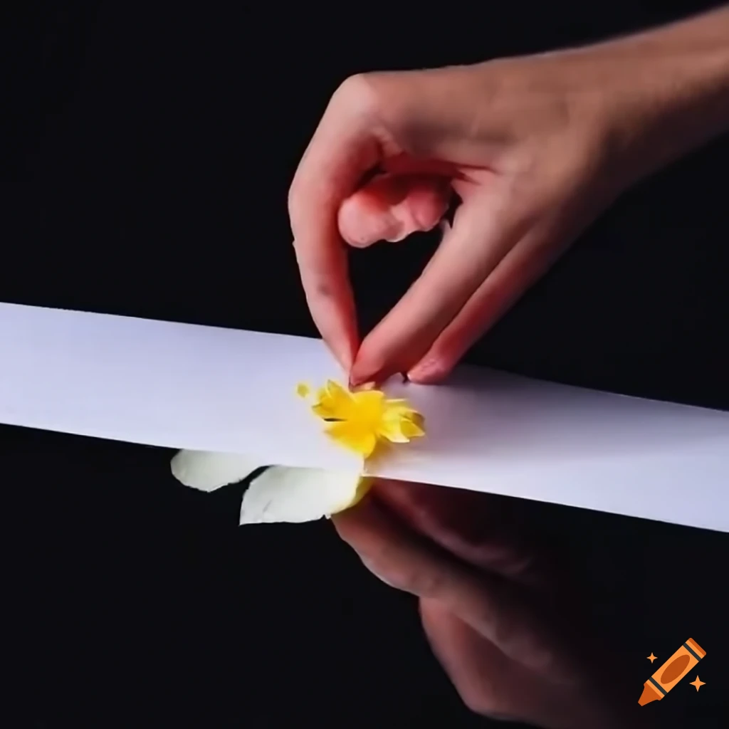 Hand crushing and applying flower petal on white paper on Craiyon