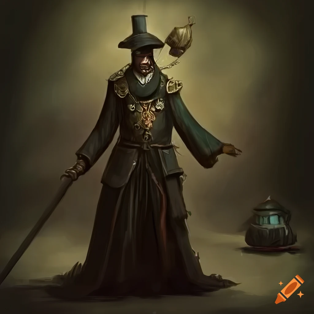 Dieselpunk-fantasy wizard in ornate uniform