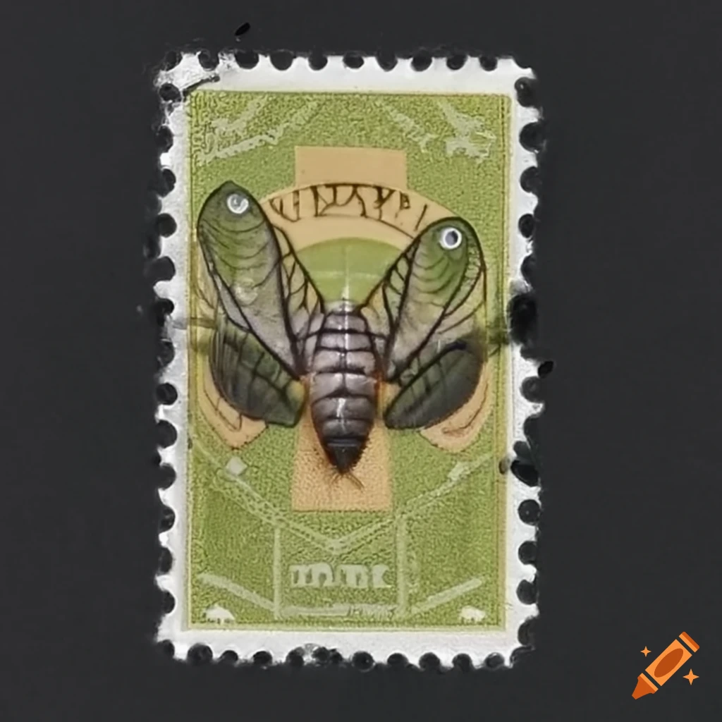 Colorful postage stamp commemorating cicadas