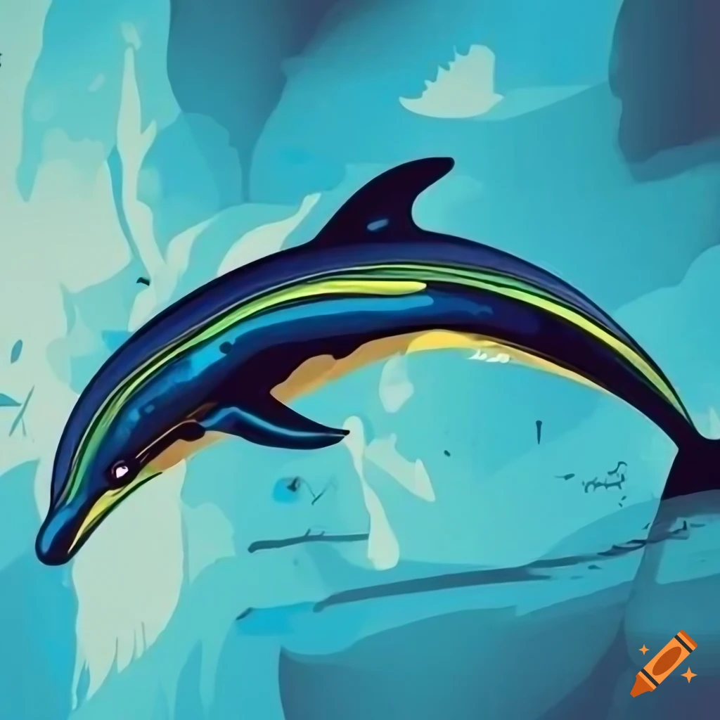 Graffiti blue dolphin vector in vibrant colors