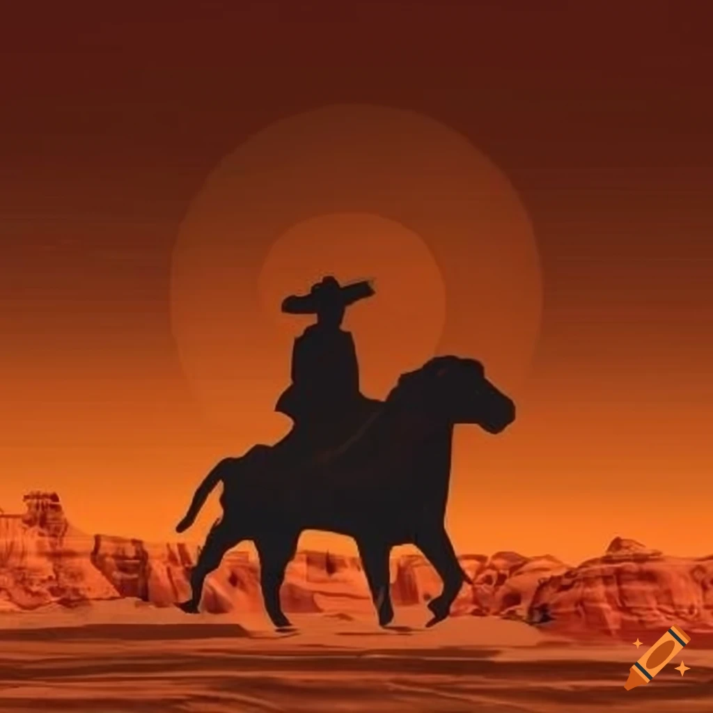 Infamous cowboy Wild West team logo with copper, black, and red rocks theme