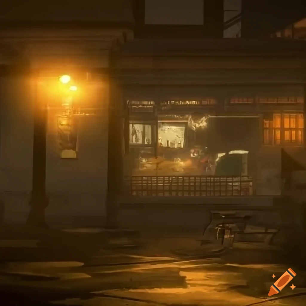 Victorian dieselpunk city with a warm atmosphere and coffee shops