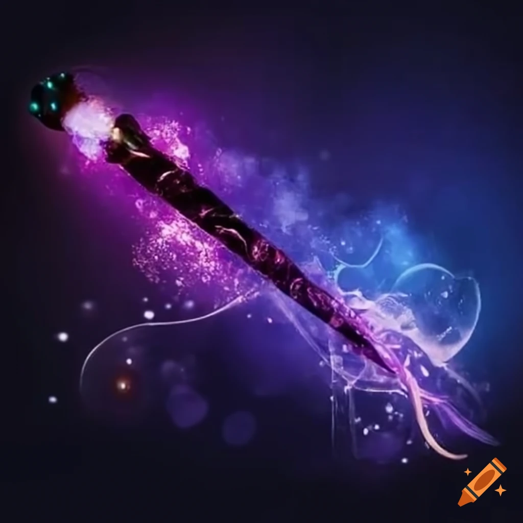 Crystal magic wand with sparks flying