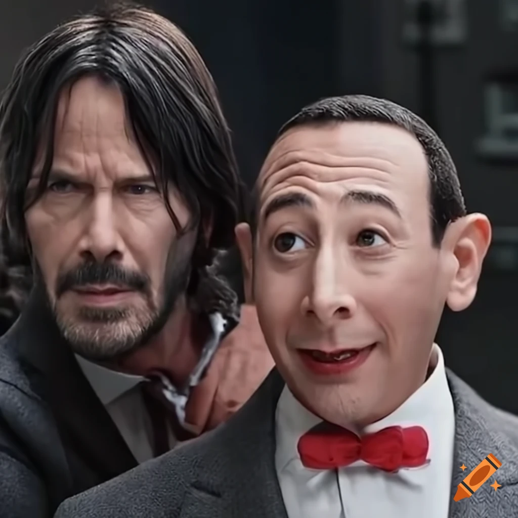 Unique characters Pee-wee Herman and John Wick having an adventure moment