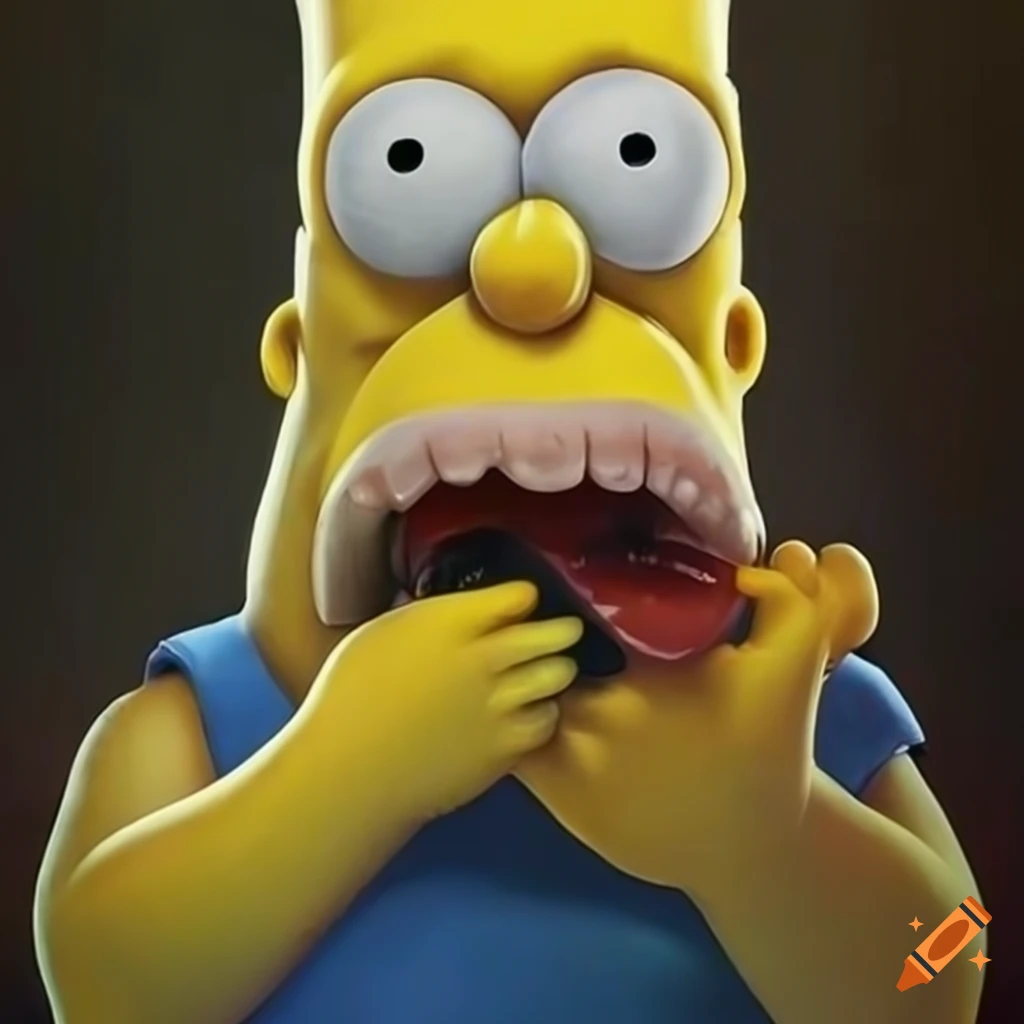 Bart Simpson eating Homer Simpson in a hyperrealistic style