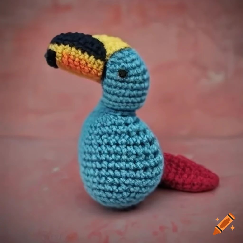Toucan bird vintage amigurumi plush on detailed concrete background