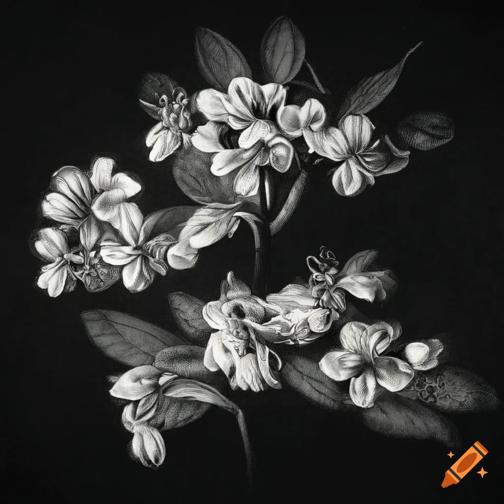 Detailed vintage botanical illustration of Aronia plant flowers in 18th century style