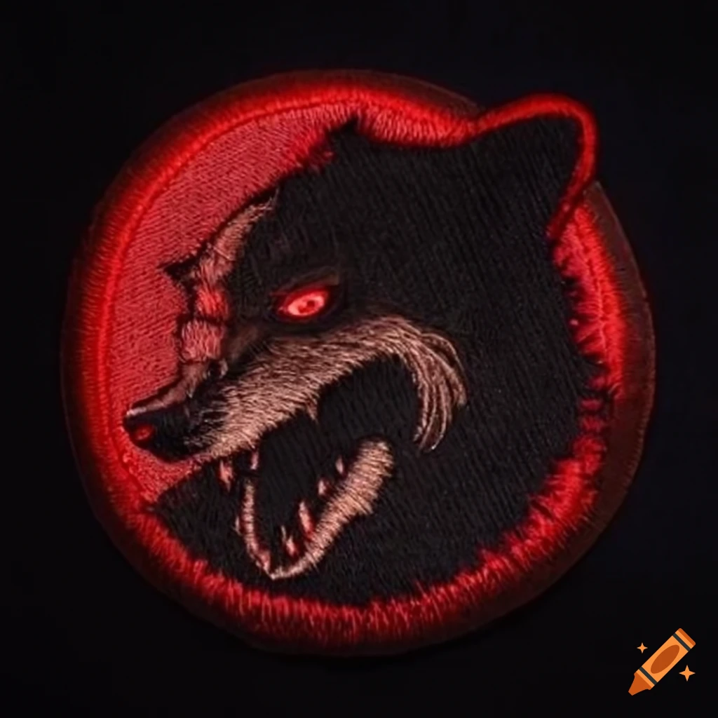Vintage military wolf head insignia with glowing red eyes on Craiyon