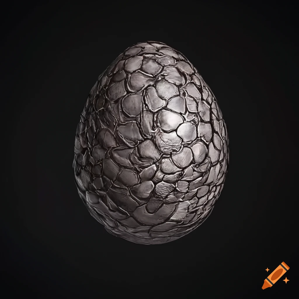 Stormy dark grey fire dragon egg with intricate shell texture