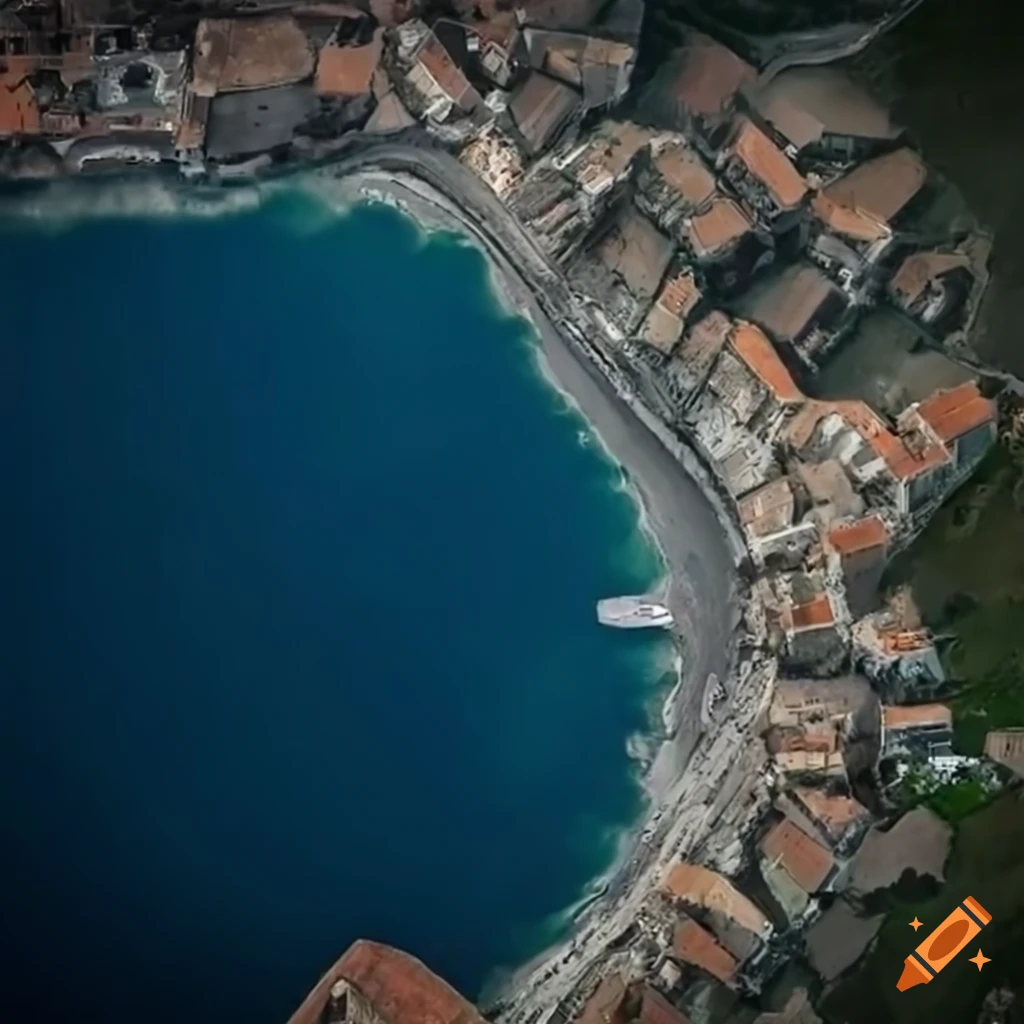 Satellite view of a Mediterranean medieval village with a port