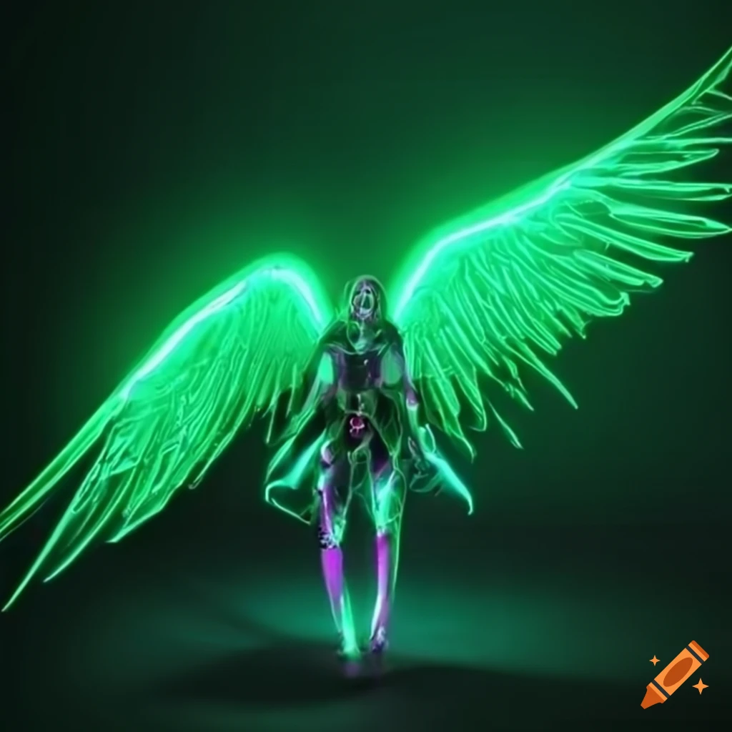 Cybernetic angel in neon green